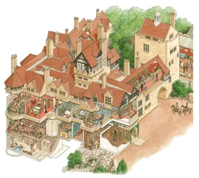 Cragside House, Northumberland, ca. 1872–1900 (blekk og akvarell)