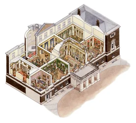 Devonshire House, Piccadilly, London, ca. 1860–1910 (blekk og akvarell)