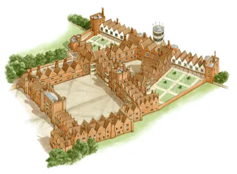 Oatlands Palace, Surrey, ca. 1540–1600 (blekk og akvarell)