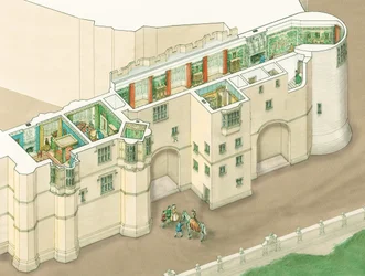 Dronning Elizabeth Is nordgalleri på Windsor Castle, Berkshire, ca. 1578–1603 (blekk og akvarell)