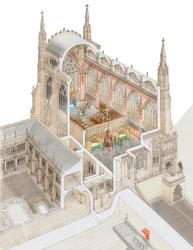 St. Stephen#39;s Chapel, Westminster, med lavt kleshus, ca. 1520–1530 (tegnet 2015) (blekk og akvarell)