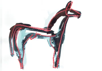Hest III, 2016 (oljepastell og tekstilfarging på papir)