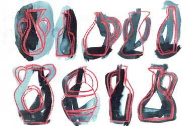 Nine Vessels, 2016 (oljepastell og tekstilfarging på papir)