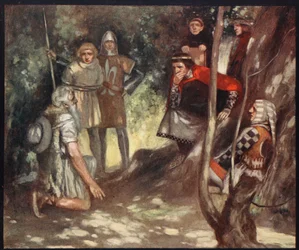 Saint Louis of France in the Wood of Vincennes, illustrasjon fra 'Helmet & Cowl: Stories of Monastic and Military Orders' WM Letts og MFS Letts