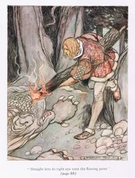 Rett inn i høyre øye gikk flammepunktet (farge litho)