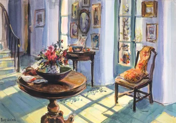 Vanessas solbelyste hall, 1995, (gouache på kort)