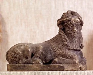 Østlig antikvitet: okse Pie androcephale. Bronse og sølv statuett. Sumerisk periode. Fra Sumer. Paris, Louvre-museet