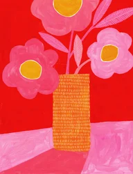 Vase med fargerike rosa blomster