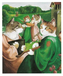 Illustrasjon fra Prerafaelittiske katter (utgitt 1999)