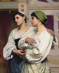 Italienske kvinner i kirken (olje på lerret)