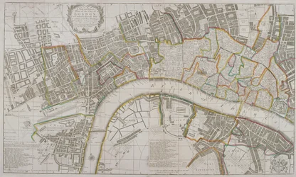 Kart over Westminster, London City, Southwark og områdene rundt, 1739