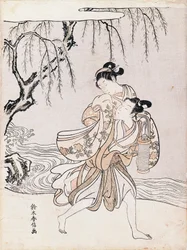 Par på bredden av elven, av Suzuki Harunobu (1725-1770), blekk og farger, Japan, japansk sivilisasjon, Edo-perioden