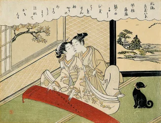 Gjess som lander på koto-broene (Kotoji rakugan), fra serien «Åtte fasjonable stueutsikter» (Furyu zashiki hakkei)