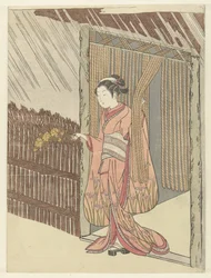 Jente med en yamabuki-gren i hendene