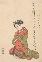 Courtesanen Itsuhata med røret hennes, ca. 1765., ca. 1765.