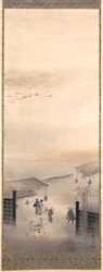 Yoshiwara og Shinagawa, Edo-perioden (blekk, farge og gull på silke)