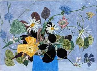 Ville blomster med sikori, 2022 (eggetempera på trepanel)
