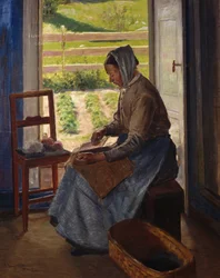 Kvinnekarding (olje på lerret)