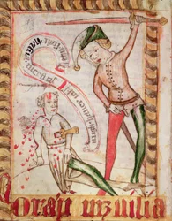 Forbrytelse, fra Magnus Erikssons nasjonale lovsamlinger (1319–64) ca. 1450 (vellum)