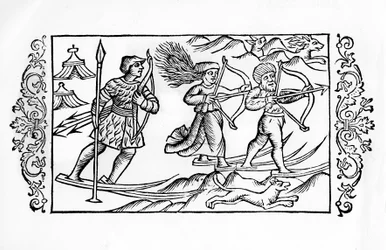 Finsk skijakt - i "The Northern Nations" av erkebiskop Olaus Magnus, Sverige