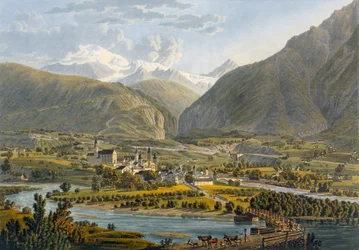 Brig ved Rhône, Bern-Alpene, Sveits, fra Voyage Pittoresque de Geneve a Milan, 1819