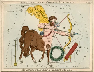 Skytten og Corona Australis. Mikroskop og teleskop., ca. 1825 (kort, papir, silkepapir)