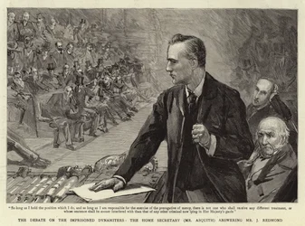 Debatten om de fengslede dynamerne, innenriksministeren (Mr Asquith) svarer Mr J Redmond