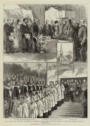 Prinsen og prinsessen av Wales i Danmark, legger grunnstenen til den nye engelske kirke i København