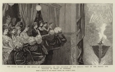 De kongelige boksene ved Operaen i København, i anledning det nylige besøket av prinsen og prinsessen av Wales i Danmark