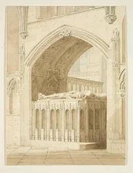 Tomb of Robert Fitzharding, død 1170, i Bristol Cathedral (blyant og akvarell på papir)