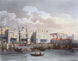 Custom House fra Themsen, fra Ackermanns 