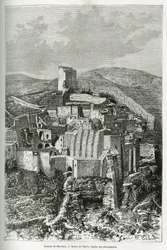 Klosteret Mar-Saba (Mar Saba) (Palestina). Taylors gravering, for å illustrere historien om dagens Syria, av M. Lortet, dekan ved Det medisinske fakultet i Lyon, ansvarlig for et vitenskapelig oppdrag fra departementet for offentlig utdanning, publisert i 