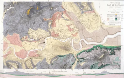 Geologisk kart over London og området rundt, 1871