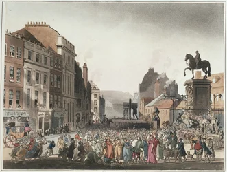 Pillory at Charing Cross fra Ackermanns "Microcosm of London"