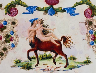 Kentaur og kvinneskikkelse, bind II f 287, v, Bibelen til Borso d