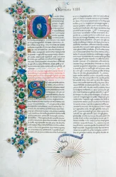 Illuminert manuskriptside fra Decameron av Giovanni Boccaccio, italiensk, ca. 1467