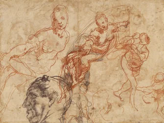 Design for en sirkulær tallerken (rekto); figurstudier (verso)