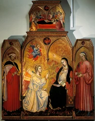 Bebudelsen av Maria med de hellige Cosmas og Damian, av Taddeo di Bartolo (1362-1422)