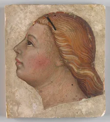 Leder for en engel i venstre profil, ca. 1397.