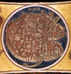 Perspektivisk kart over Roma med antikkens monumenter, 1414