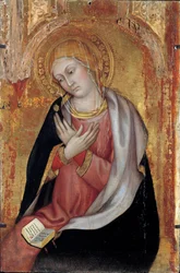 Jomfruen til bebudelsens altertavle av Taddeo di Bartolo (begynnelsen av 1400-tallet). Dim. 0,77x0,55 m. Avignon, Musee du Petro Palais