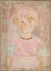 Jente i rosa kjole og lue