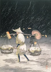 Night Snow, ca. 1930-tallet (treblokktrykk i farger)