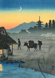 Returning to the Village, 1930-tallet (farget treblokktrykk)