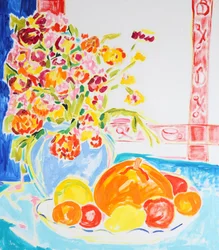 Fargerike blomster og frukt