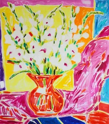 Vase med fargerike gladioler