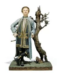 Malt leirefigur tradisjonelt identifisert som David Garrick, ca. 1770 (keramikk)