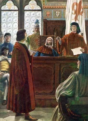 COSIMO DE MEDICI, storhertug av Toscana, forsvarer seg her mot anklager fra sine fiender