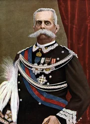 Portrett av Humbert I, konge av Italia (Umberto I) (1844-1900) Illustrasjon av Tancredi Scarpelli (1866-1937) fra "Storia d