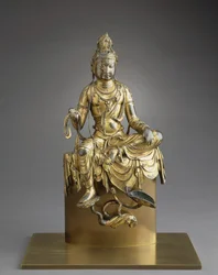 Sittende Bodhisattva Avalokitesvara, 700-tallet (bronse med forgylling)